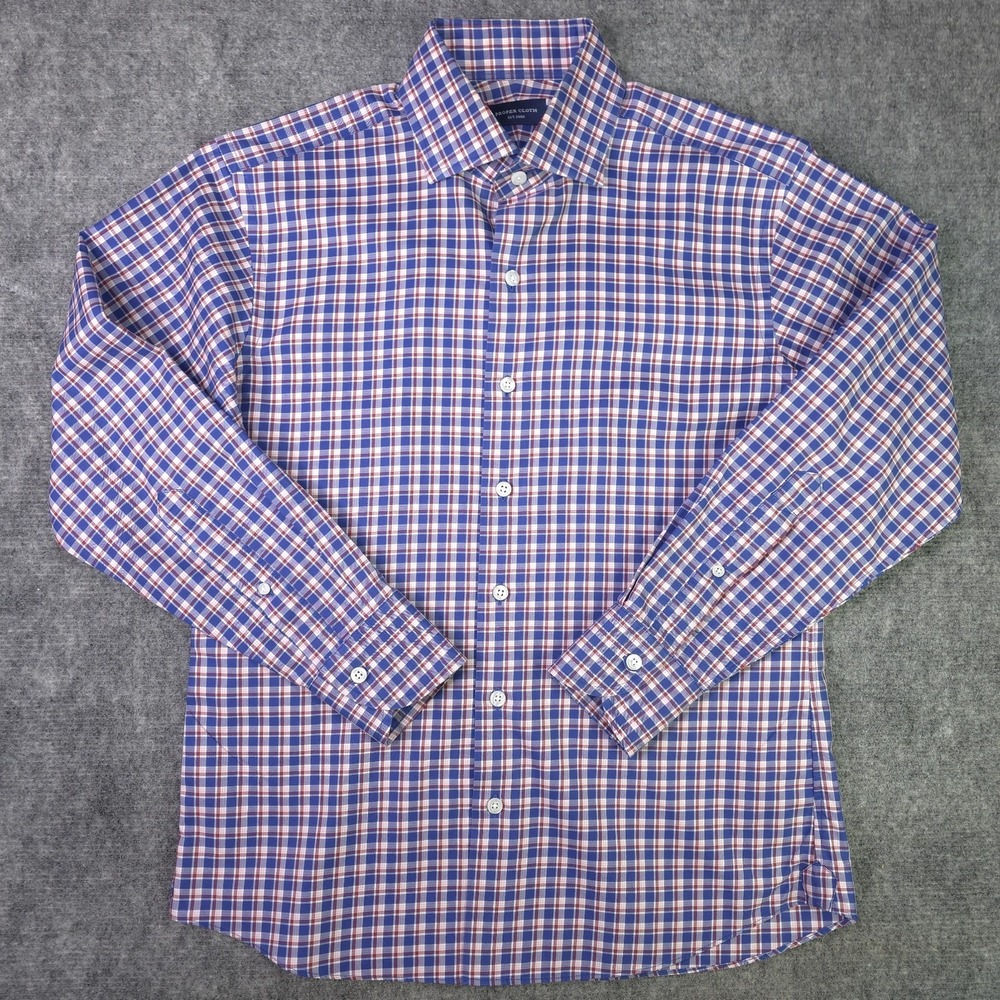 Proper Cloth Dress Shirt Small 15? 32? Blue Red Check Cotton Spread Collar